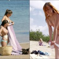 Nudist Photos Changing on the beach - Poster